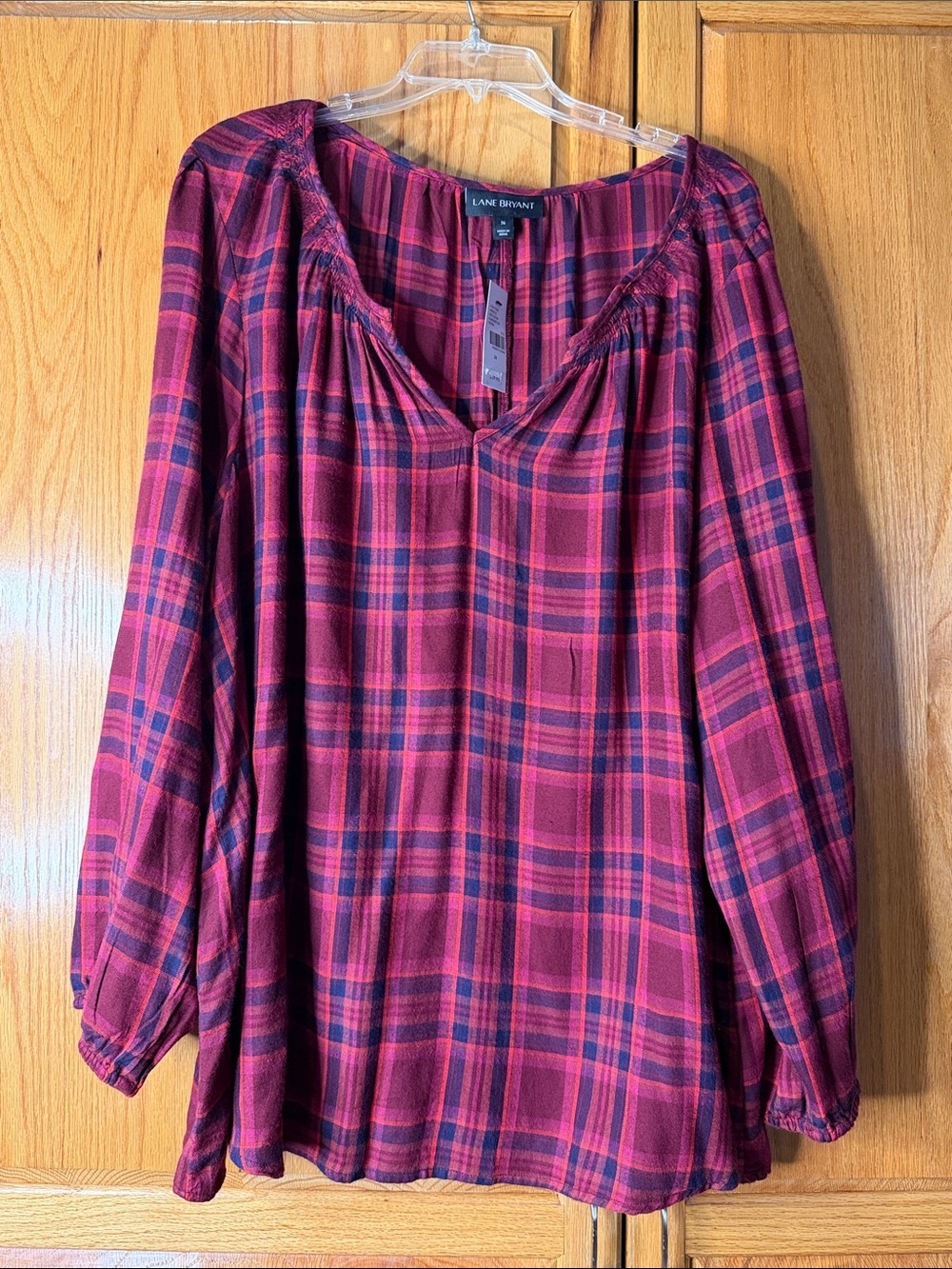 Sz 26 Lane Bryant red & black Plaid flannel Top NWT